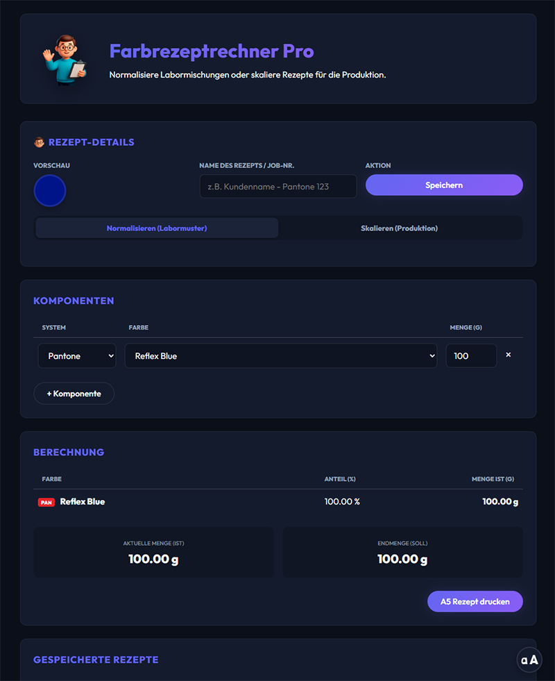 Farbrezeptrechner Screenshot